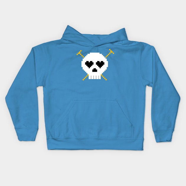 Pixel Skull and Knitting Needles Kids Hoodie by pookiemccool